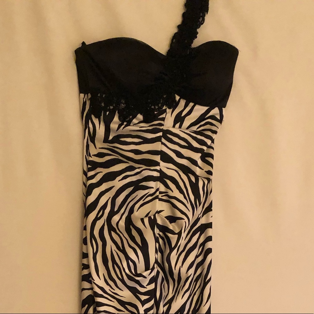 One Shoulder Mermaid Zebra Dress - Size 2 Xscape